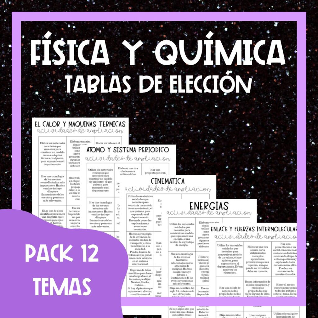 tablas de elección de física y química - pack 12 temas
